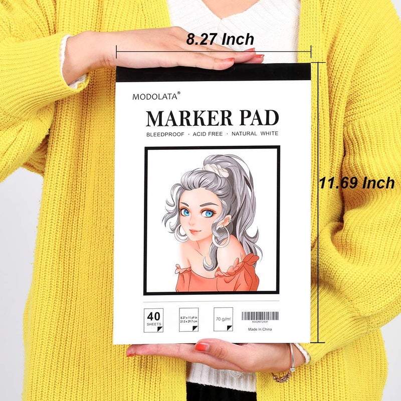 MODOLATA Marker Paper Sketchbook, Bleedproof Art Marker Pad, (8.27 X 11.69) Inch, White, 40 Sheets - Image 5